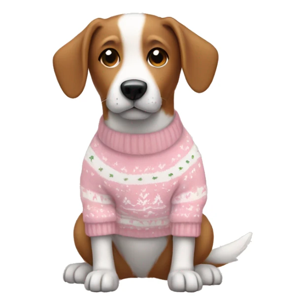 Dog in a light pink and white Christmas sweater  sticker