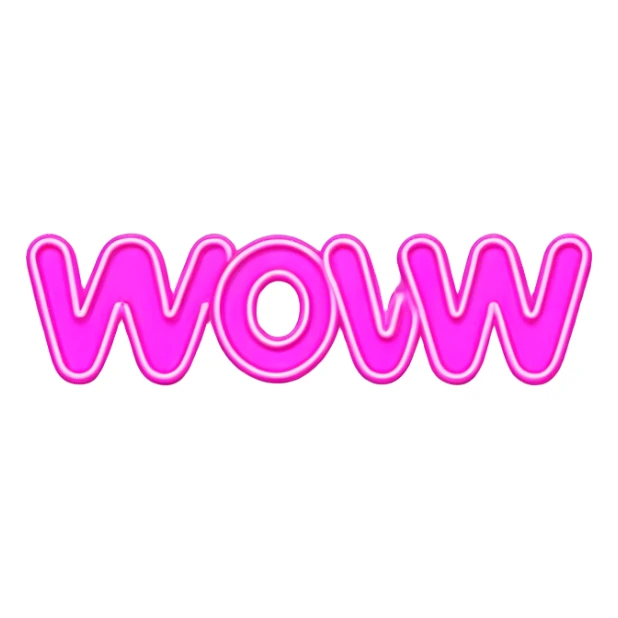 Pink neon sign with the word WOW sticker