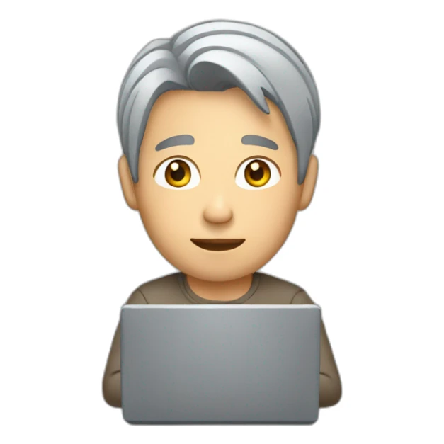 Asian Man gray hair sitting at computer sticker