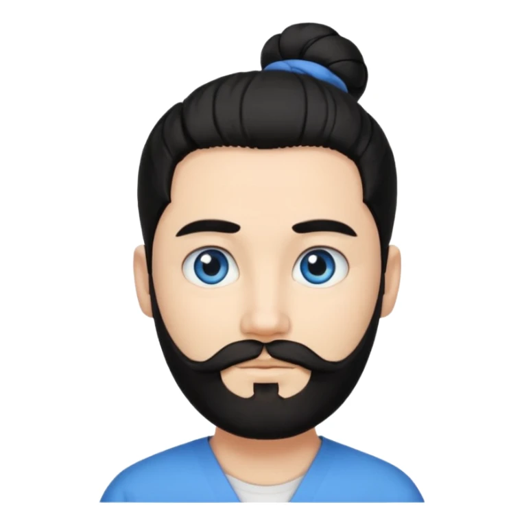 Man with a beard, blue eyes, and black hair tied in a bun sticker