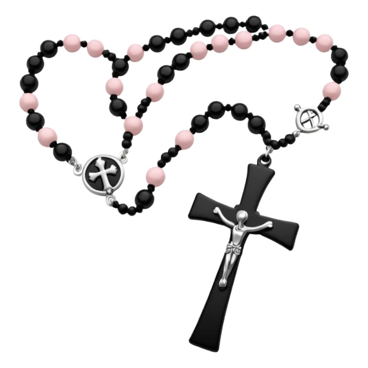 Black beaded ankh rosary light pink and silver sticker