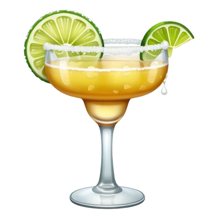 Margarita – glass with salted rim, lime wedge, cold drink sticker