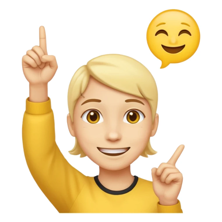 A normal smiling yellow emoji like the basic iPhone one's pointing to its head like it has a great idea sticker
