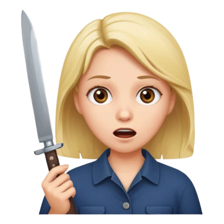 girl holding a knife, surprised face sticker