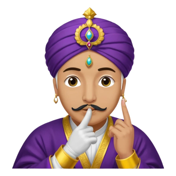 A turkish Sultan putting a finger in front of his mouth while his eyes are pure white sticker