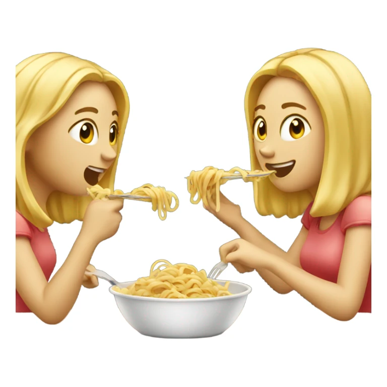 Two blonde girls eating pasta sticker
