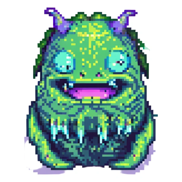slime monster pixel art with a mischievous grin sticker