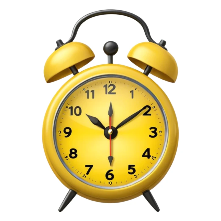 Generate a high-quality image of a generic yellow alarm clock with twin bells on top, classic shape, realistic color and shading, smooth gradient colors, no facial features, no brand marking


 sticker