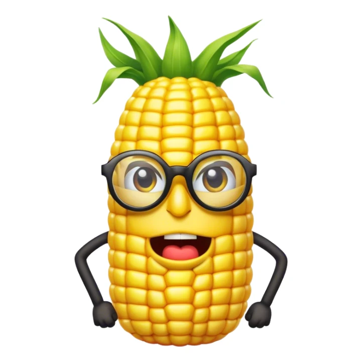 A cartoony corn with black limbs and a face with glasses on that is mad sticker