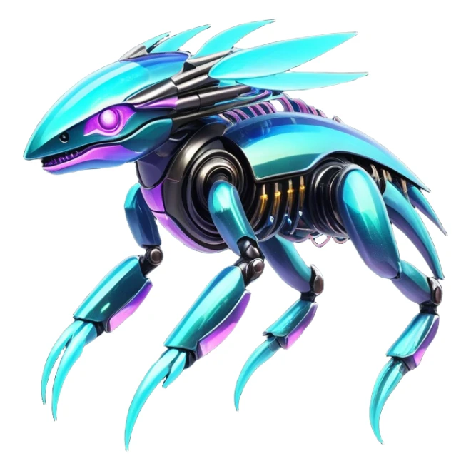  Epic legendary rare glowing mechanical Shiny sparkly transparent bioluminescent luminescent vibrant bright pastel dark exotic iridescent colorful gradients futuristic modern metallic glossy glittery fantasy-cyber-Fakémon-Vernid-creature sticker