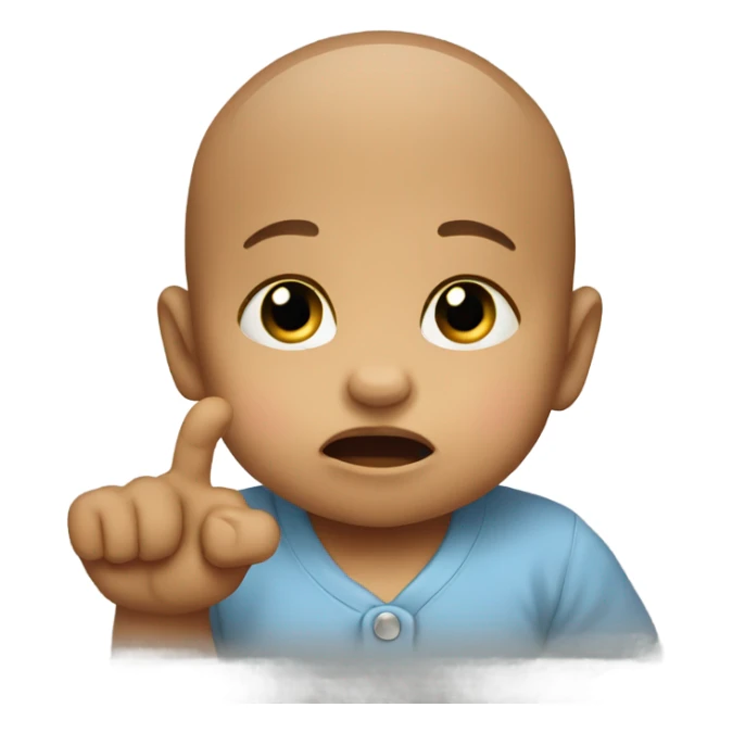 baby crying with an “L” hand signal sticker