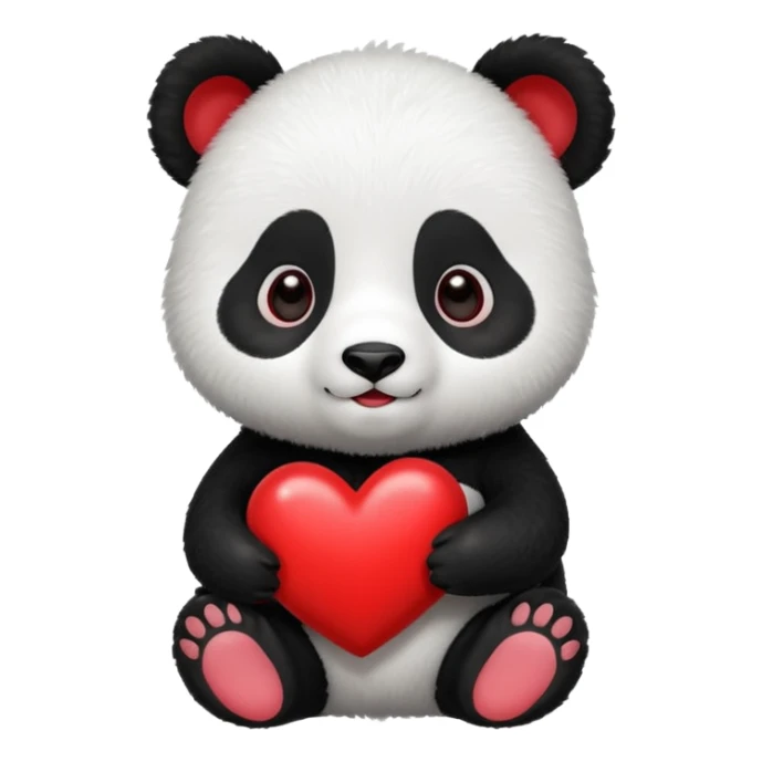 Baby panda holding a heart sticker