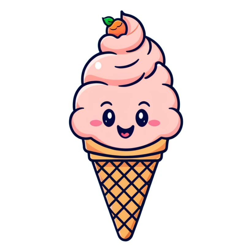 Cute peach ice cream cone with a happy face sticker