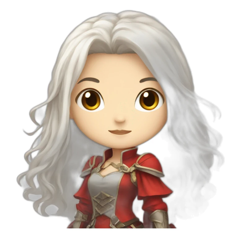 rpg-girl-with-long white-hair and red dress like chibi sticker