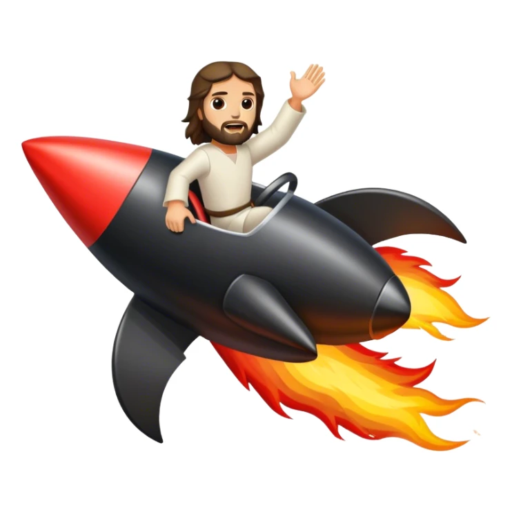 jesus driving fine black rocket with fire color france sticker