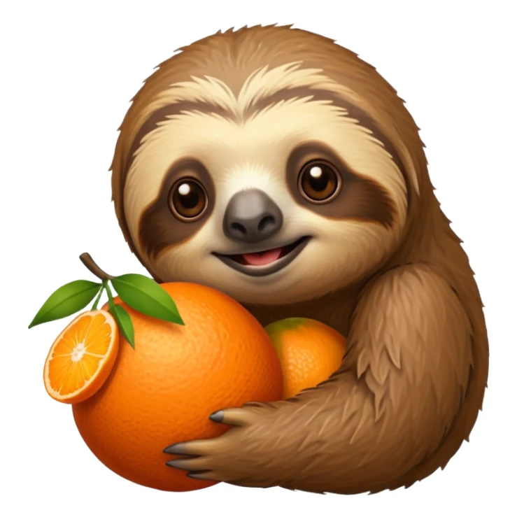 A sloth holding a tangerine sticker
