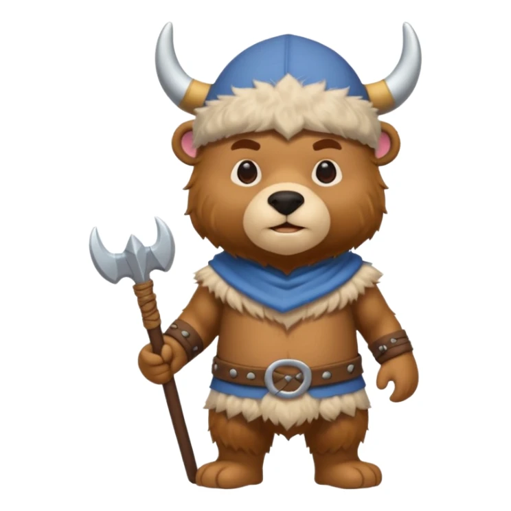 a cartoon Viking fully body bear with horned cap sticker
