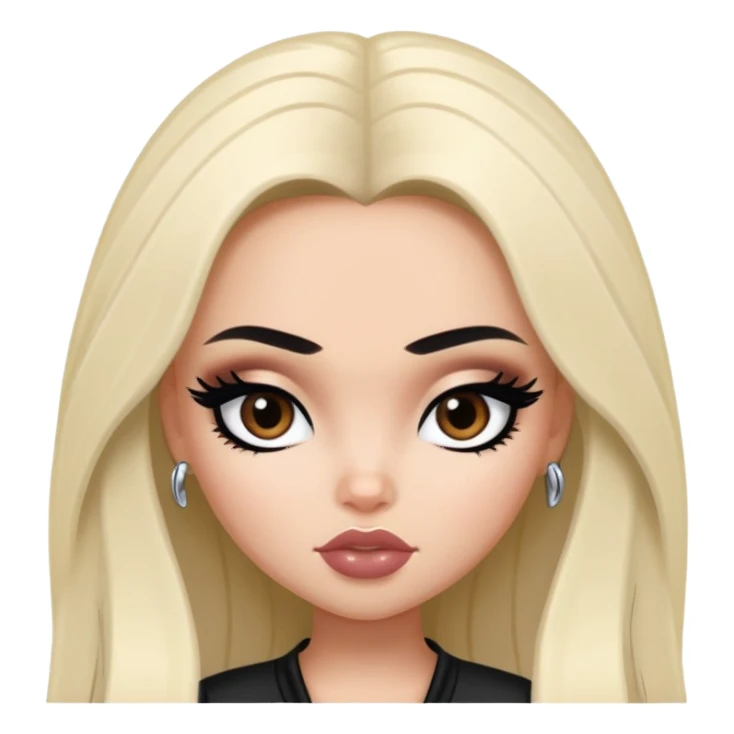 pretty bratz baddie, black eyeliner, medium white skin,  black long hair, dark brown eyes sticker