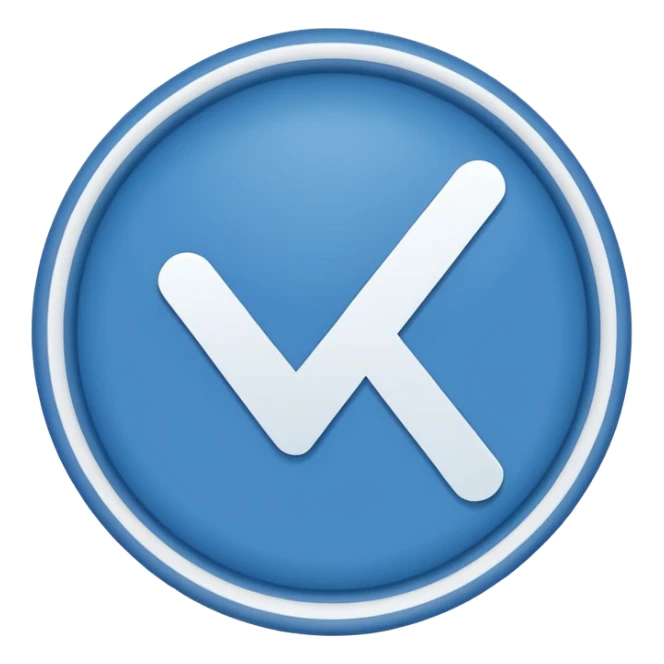 A white right tick symbol on blue circle sticker