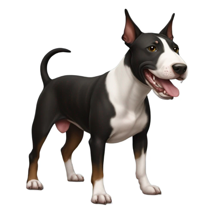black and brown bull terrier with tongue sticker