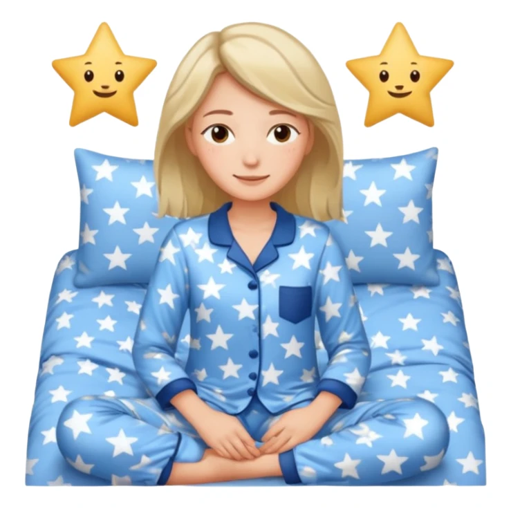  "type": "human",
      "look": "woman in star-print pyjamas, soft blue set, sleepy smile", sticker