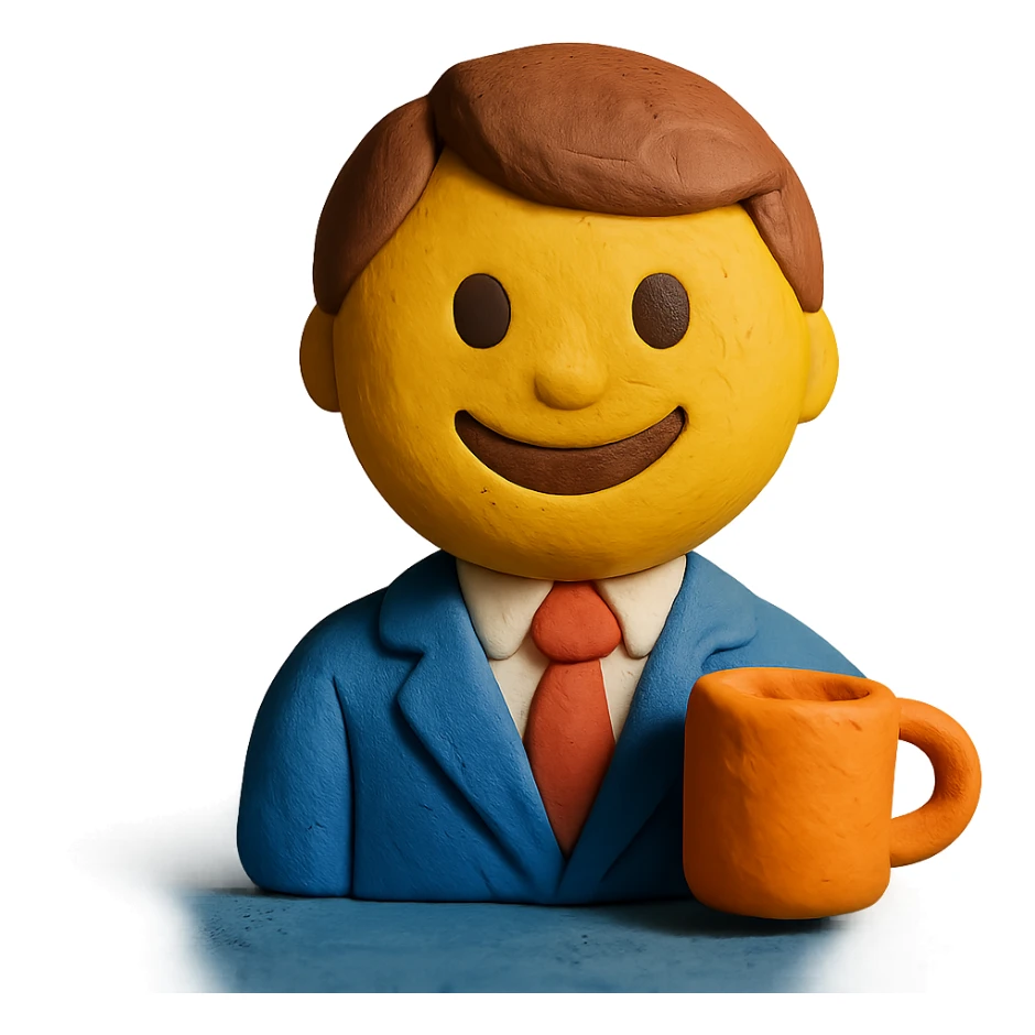 smiling recruiter emoji holding a coffee cup sticker