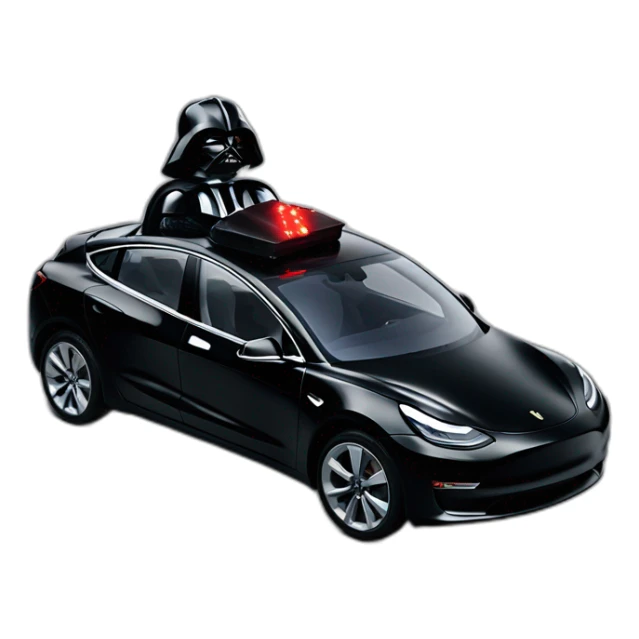 Darth Vader with lightsaver on riding a open top black Tesla Model 3 sticker
