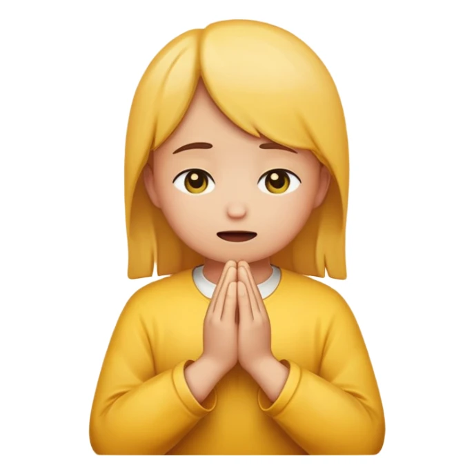 Yellow round emoji looking upwards with teary eyes and hands clasped praying sticker