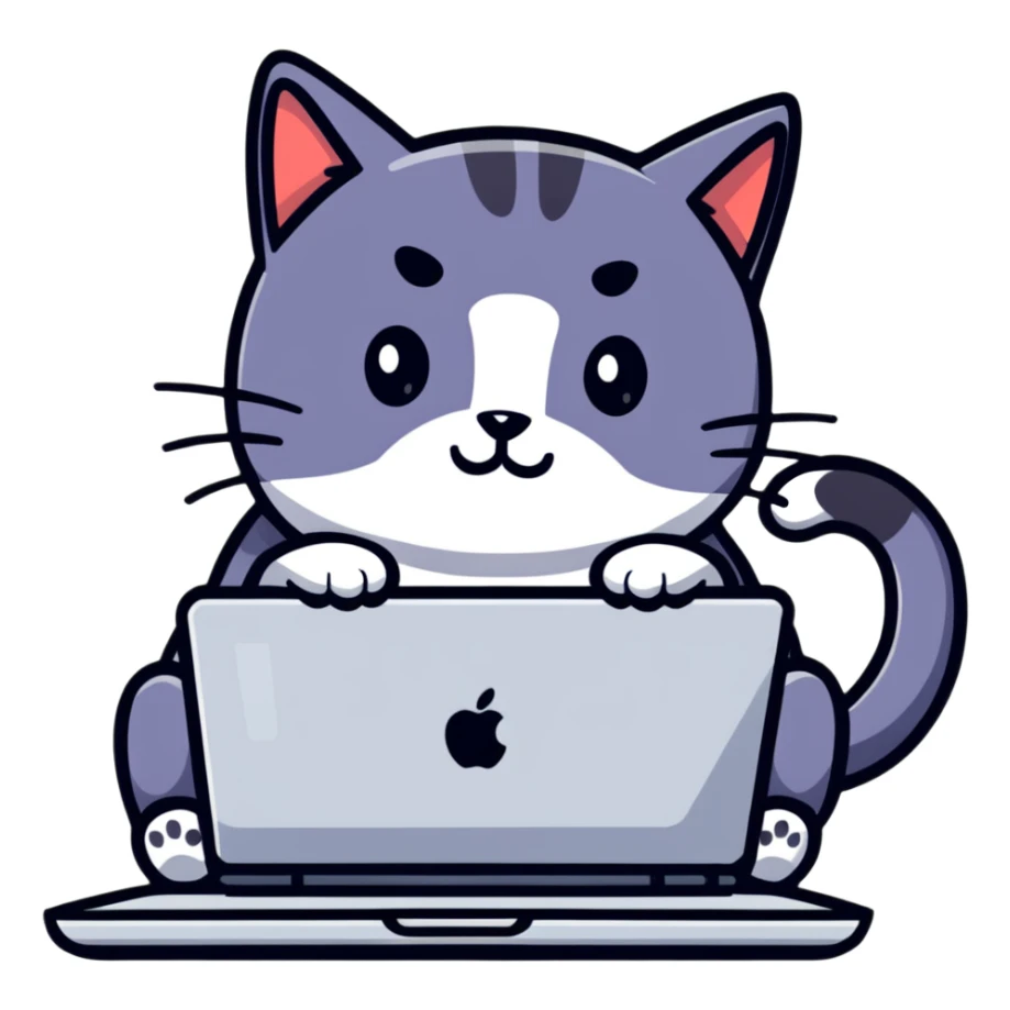 cute sticker of a cat typing on a laptop sticker