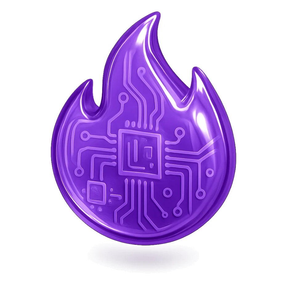 purple flame in shiny glossy circuit style design sticker