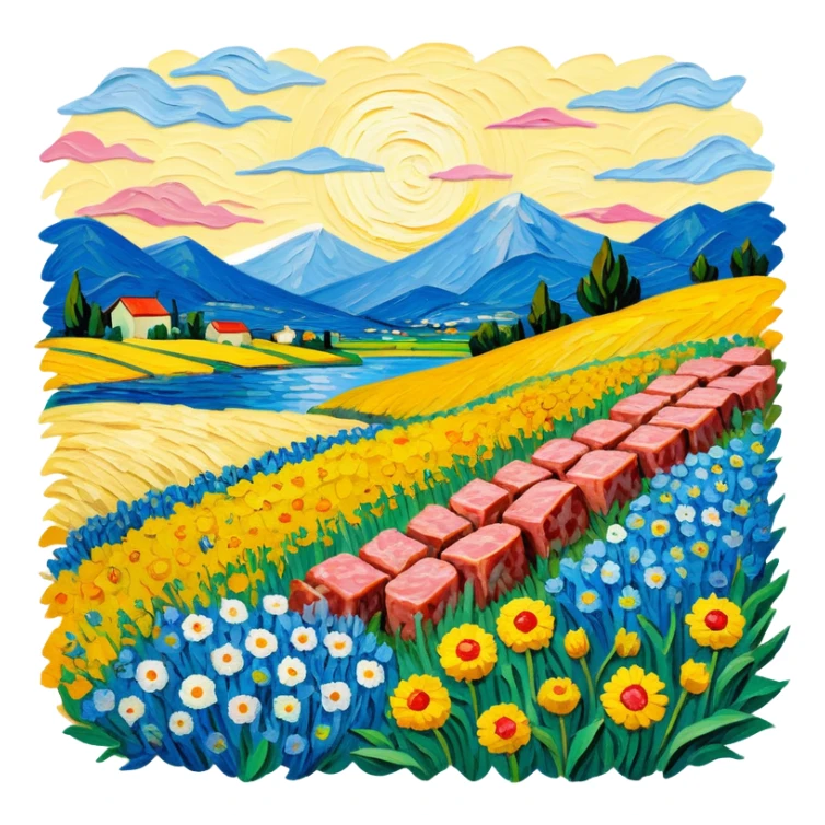 van gogh style abstract SPAM  meat flowers landscape sticker