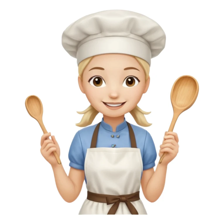 Young female pastry chef - single ponytail, apron, wearing a white hat, holding a cream piping bag sticker