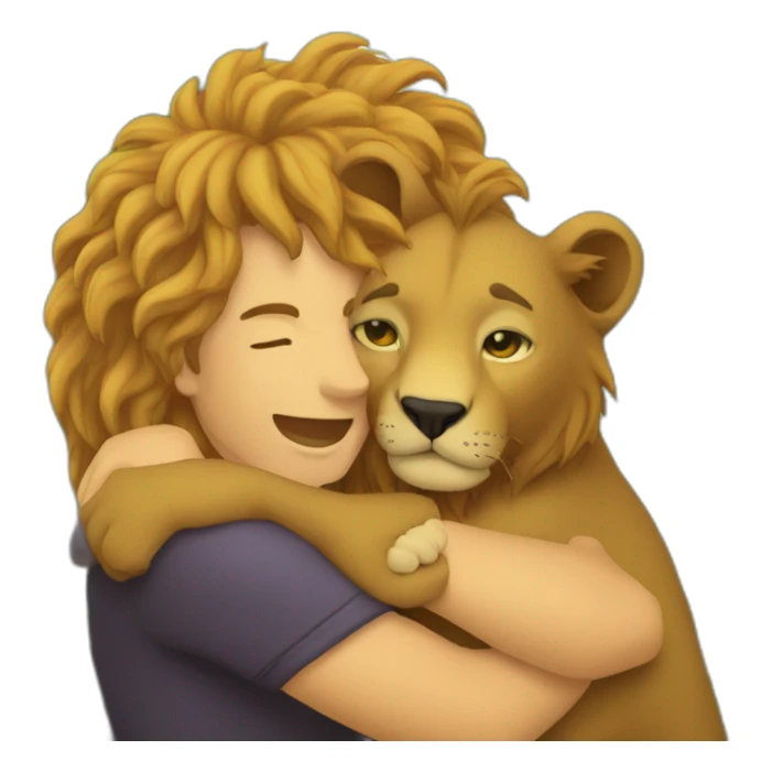 personne fait un calin a un lion sticker