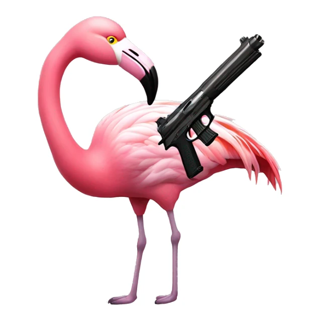 A FLAMINGO WITH A GUN ON 3 legs sticker