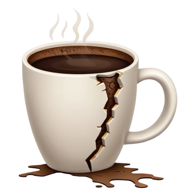 broken coffee cup with cracks and spilled coffee sticker
