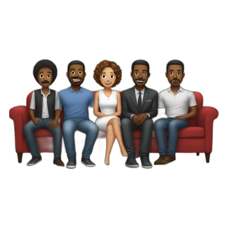 five black men behind the sofa and one white woman on sofa sticker