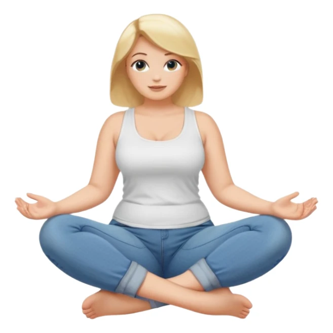 curvy blonde woman, front view, sitting on her soles, relaxed pose, SFW sticker