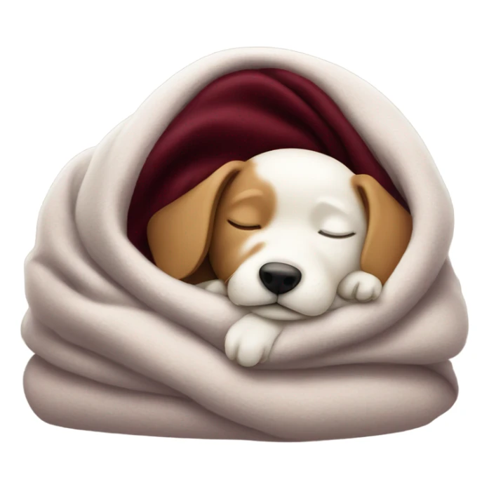 Cute white dog sleeping in a burgundy blanket sticker