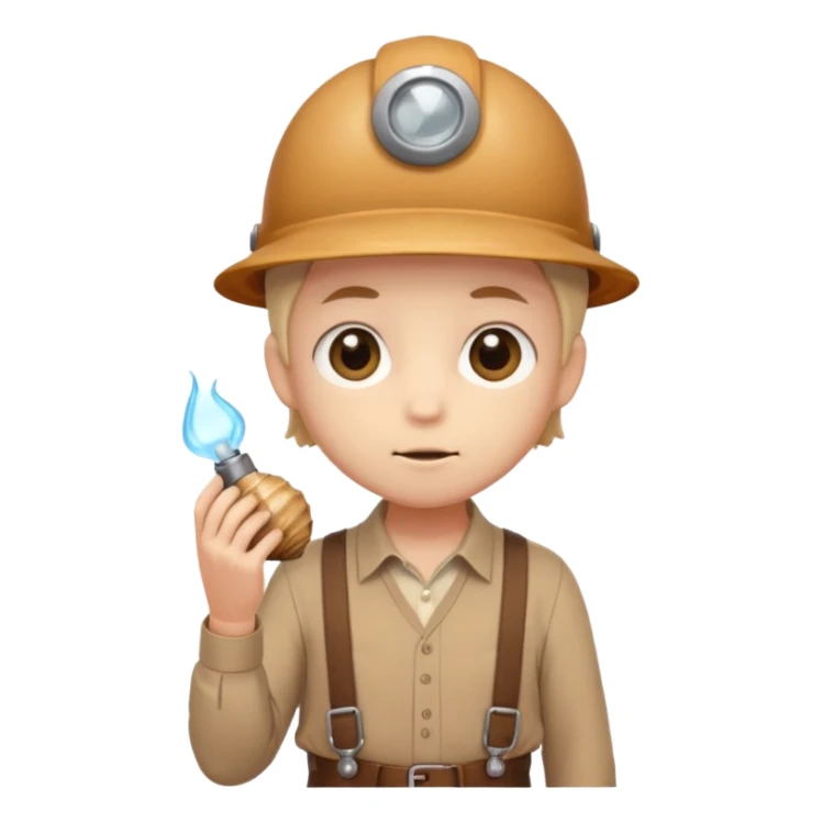 Shelly has a small, chibi-style body with a large ammonite-shaped head that looks like a beige fossil shell. One side of her head has a dark opening, making it clear she isn’t human. Her face is simple and soft, with big round eyes. She wears a brown suspender outfit over a lighter shirt sticker