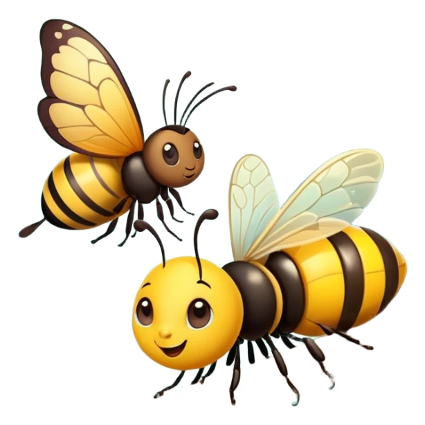butterfly and bee sitting on a tree branch in a forest, cute and friendly sticker