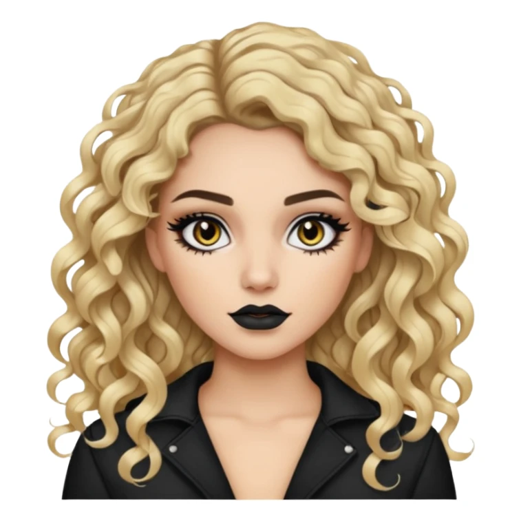 Fair split dye brunette/blonde, baddie, pretty makeup, black eyeliner, long and curly hair sticker