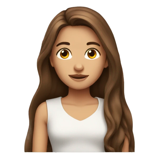 brown long hair, brown eyes, white hirl sticker