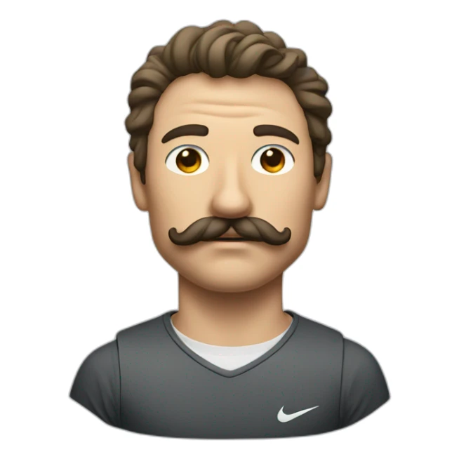 man with big mustach and edgar cut wear nike tech sticker