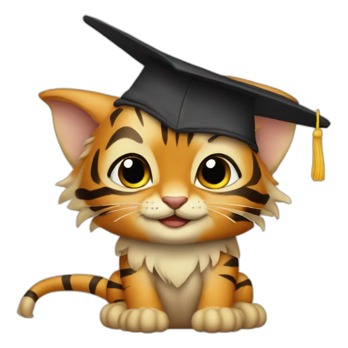 cuty tiger similar to baby yoda with a university mortarboard sticker