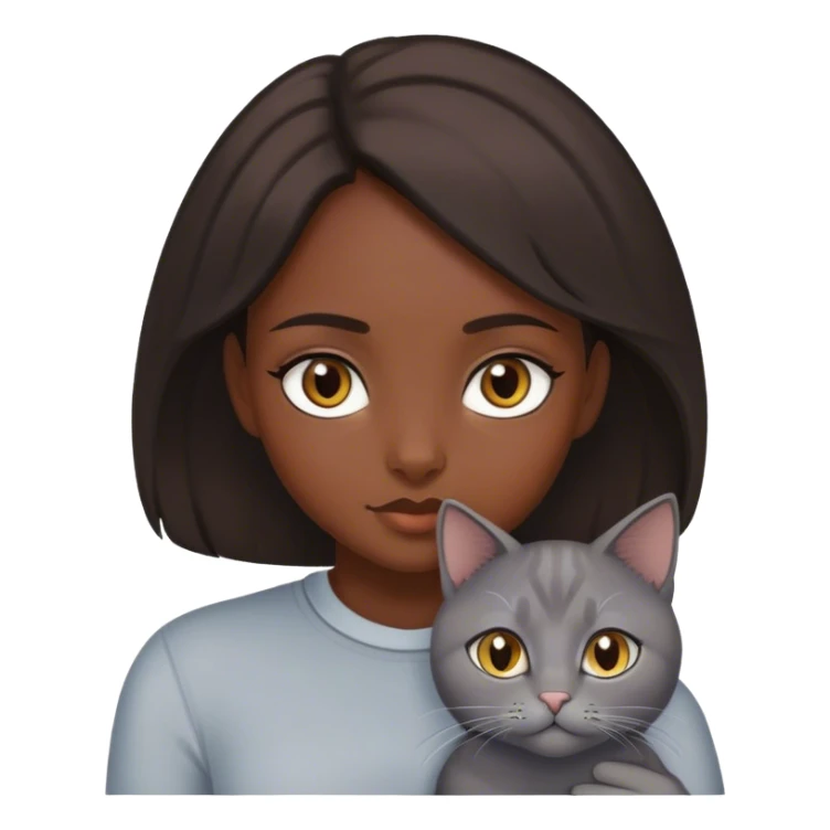 Dark Brown hair girl with hazel eyes and a grey cat sticker