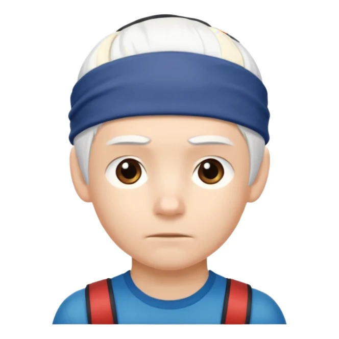 young climber boy with white hair and headband sticker