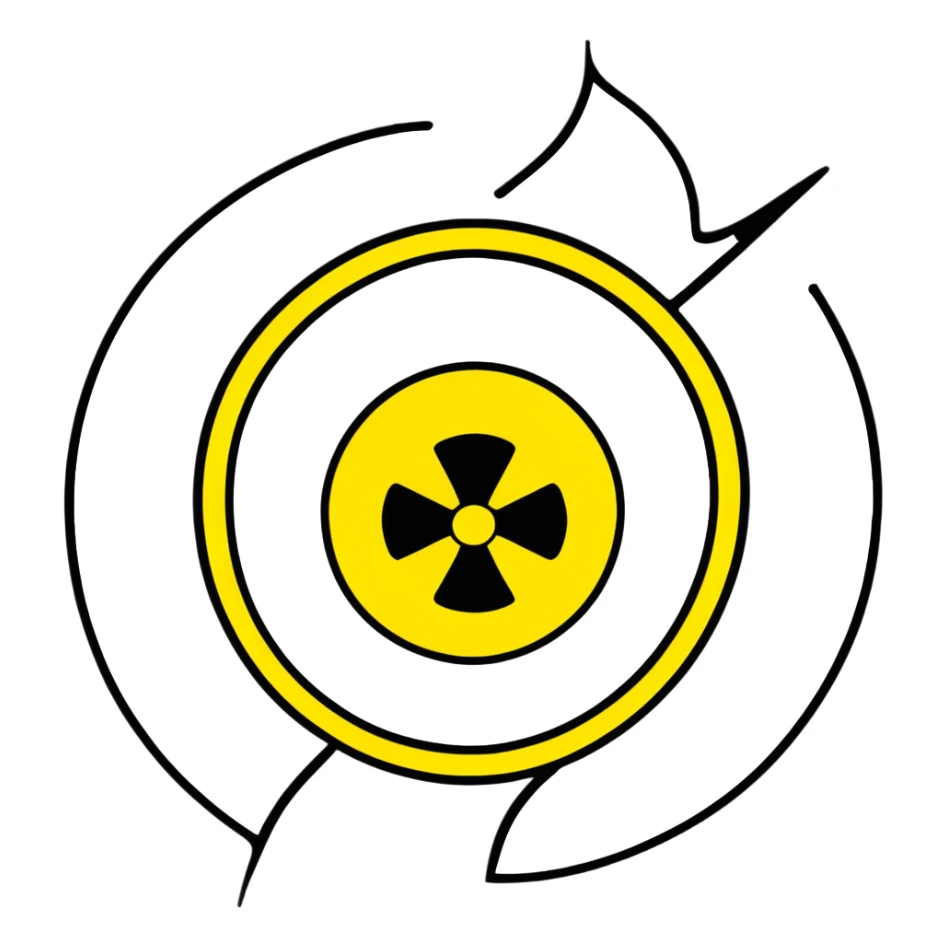 Bright yellow and black radiation hazard trefoil symbol warning sign sticker