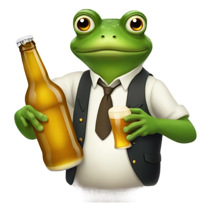 Frog w bottle of beer sticker