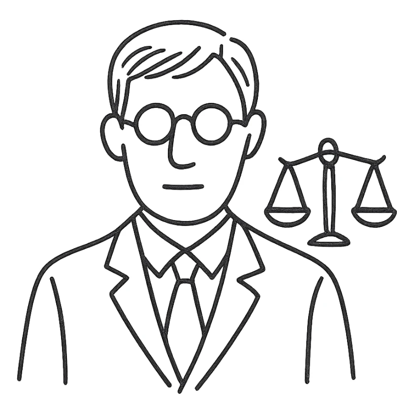 hand-drawn outlined lawyer icon with no fill, suitable for legal documents sticker