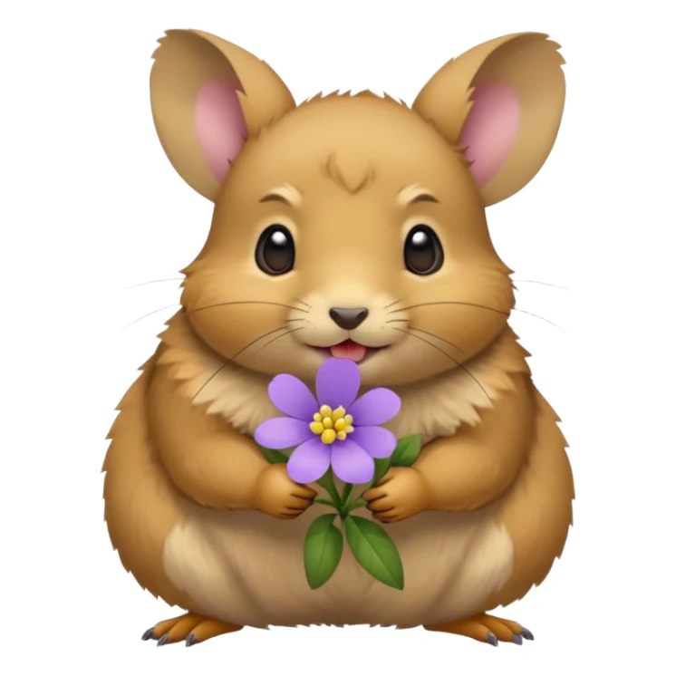 small round pika carrying little light purple flower in mouth sticker